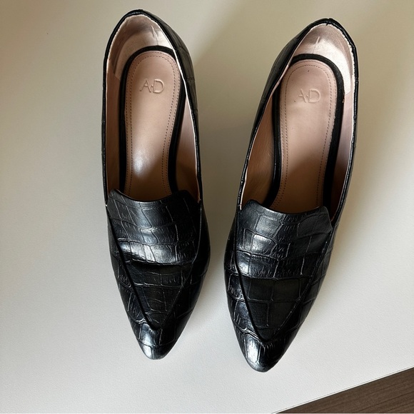 Ad & Daughter Esmea Black Croc-Embossed Leather Block Heel Pumps – Size 10 - Picture 7 of 12